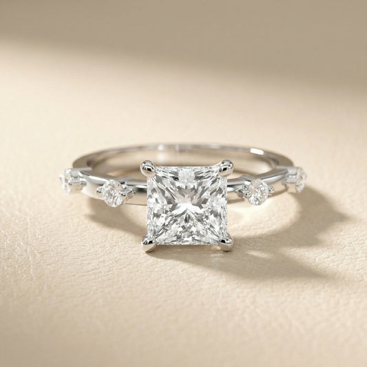 Elena Radiance Princess Cut Diamond Engagement Ring in Platinum