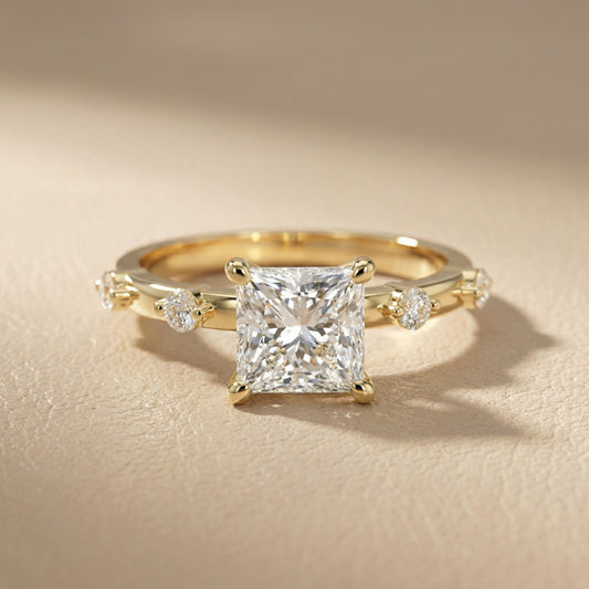 Elena Radiance Princess Cut Diamond Engagement Ring in Yellow Gold