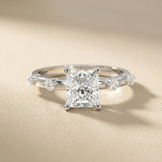 Elena Radiance Radiant Diamond Engagement Ring in Silver