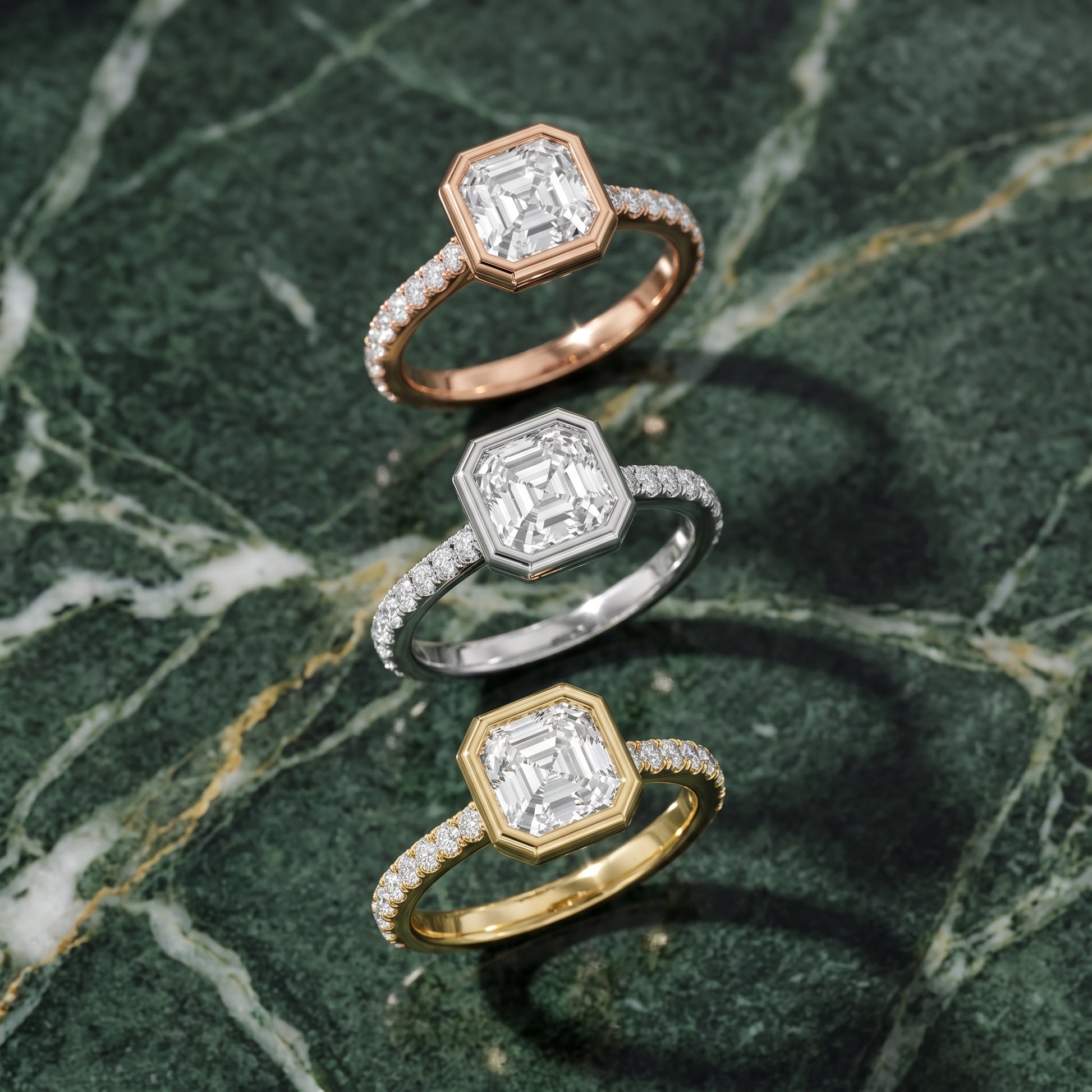 Cora Bezel Pavé Asscher Diamond Ring in White Gold - 3rings.jpg