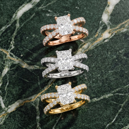 Ilaria Criss Cross Pavé Radiant Diamond Engagement Ring in White Gold - 3rings.jpg