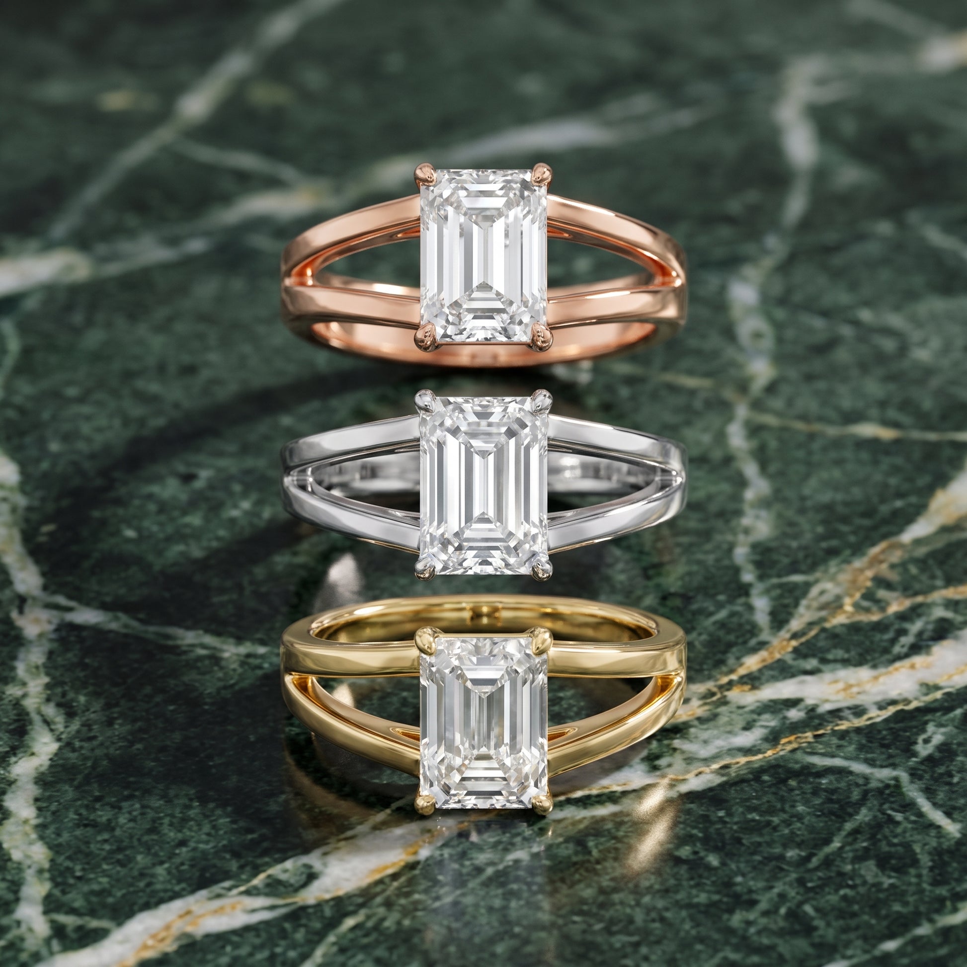 Giselle Solitaire Split Shank Emerald Diamond Engagement Ring in Silver - 3rings.jpg