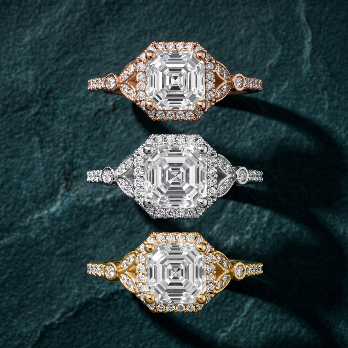 Sitka Leaf Halo Asscher Diamond Engagement Ring in White Gold - 3rings.jpg