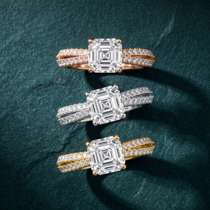 Ottilie Split Shank Pavé Asscher Diamond Engagement Ring in Silver - 3rings.jpg