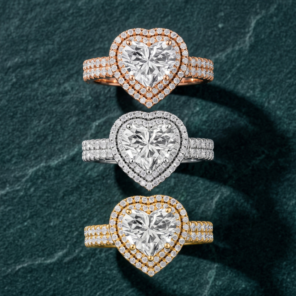 Lenox Double Halo Pavé Heart Diamond Engagement Ring in Silver - 3rings.jpg
