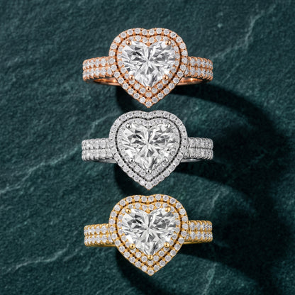 Lenox Double Halo Pavé Heart Diamond Engagement Ring in Silver - 3rings.jpg