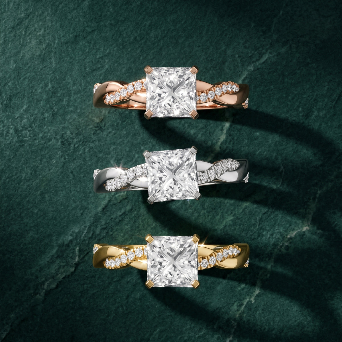 Twisted Side Stone Princess Diamond Engagement Ring in Silver - 3rings.jpg