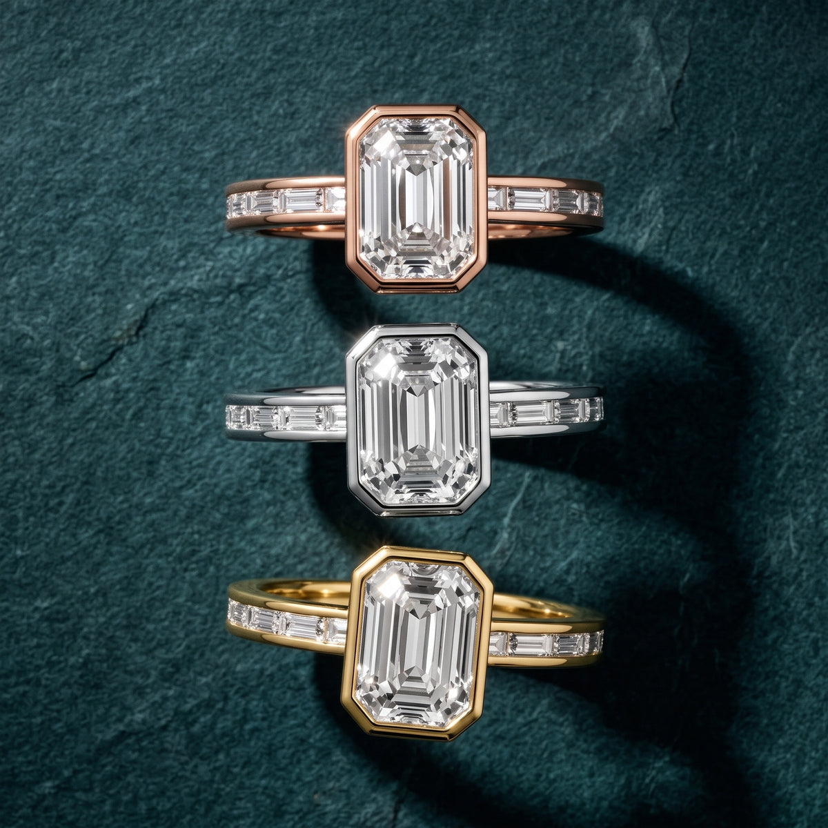 Raleigh Bezel Baguette Emerald Diamond Engagement Ring in Silver - 3rings.jpg