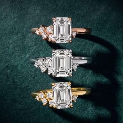 Gina Cluster Emerald Diamond Engagement Ring in White Gold - 3rings.jpg