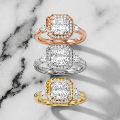 Eliza Halo Sidestone Radiant Diamond Engagement Ring in Silver - 3rings.jpg