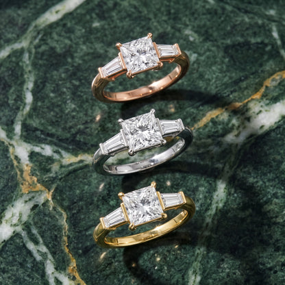 Zelda Tapered Baguette Princess Diamond Engagement Ring in Rose Gold - 3rings.jpg