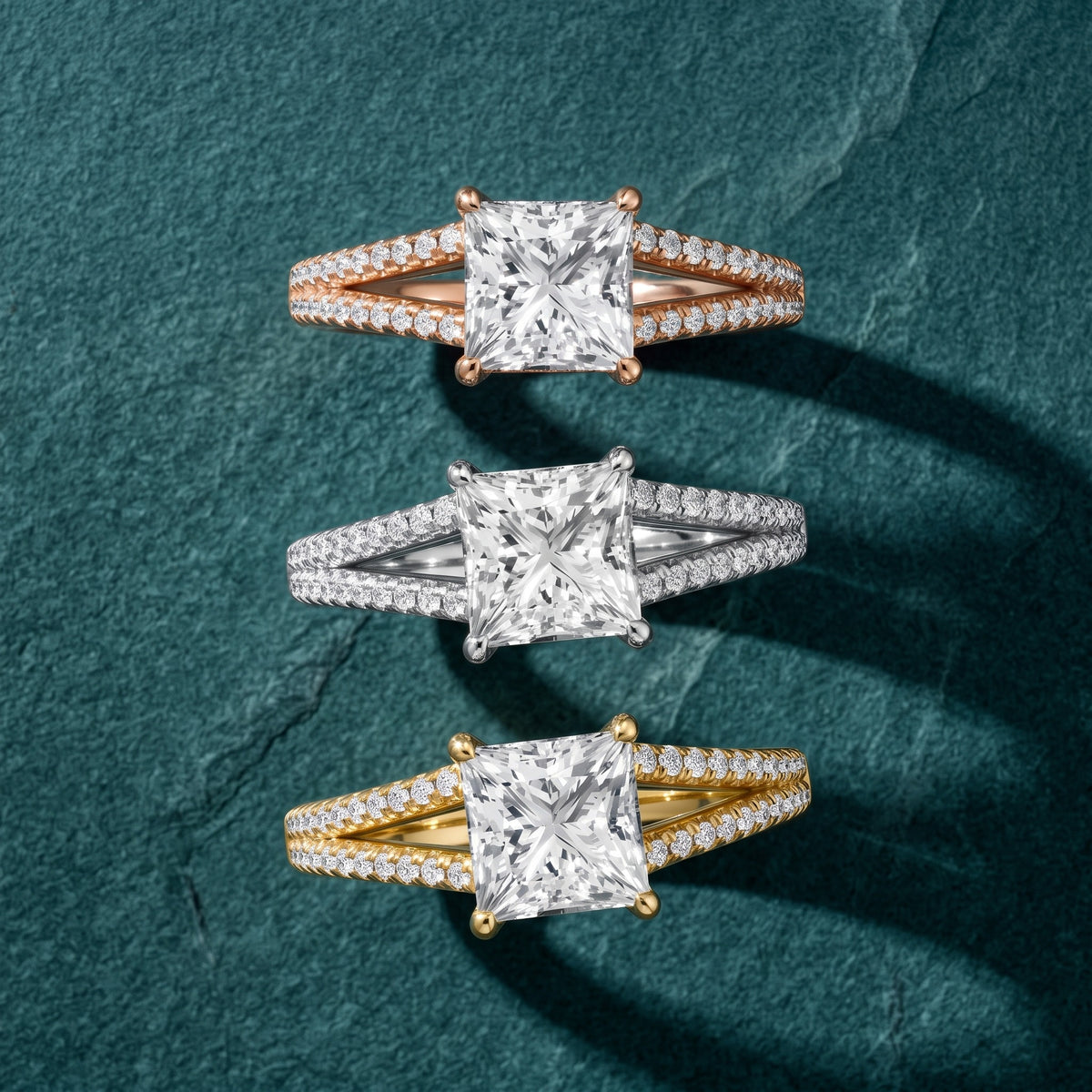 Eternal Embrace Princess Diamond Engagement Ring in Rose Gold - 3rings.jpg