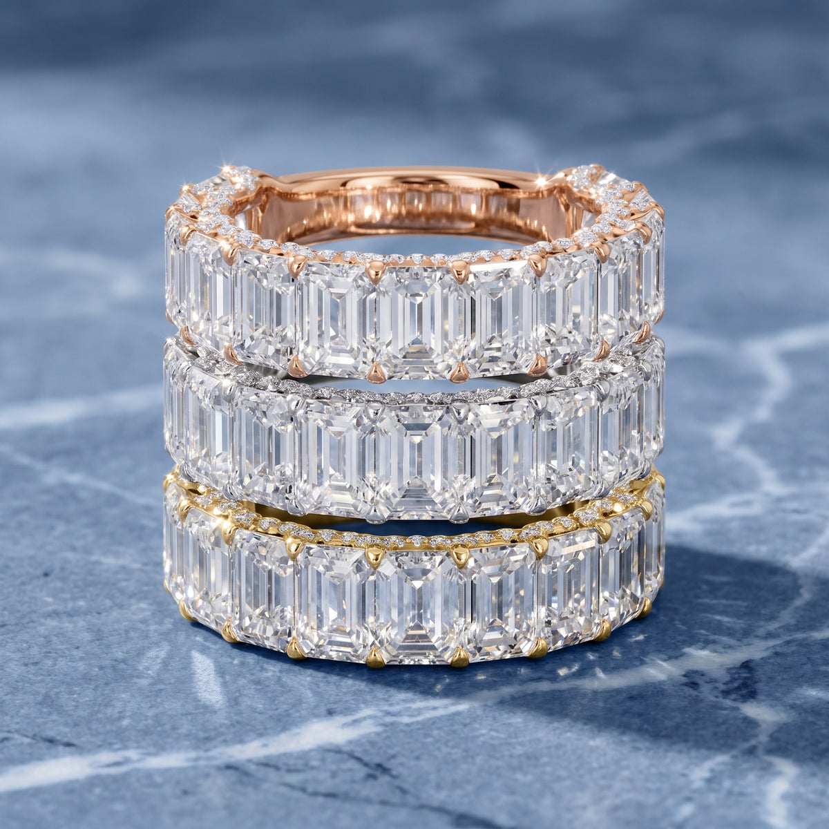 Tia Pavé Emerald Diamond Half Eternity Band in White Gold - 3rings.jpg