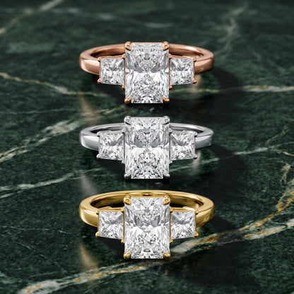 Aria Three-Stone Basket Radiant Diamond Engagement Ring in Rose Gold - 3rings.jpg