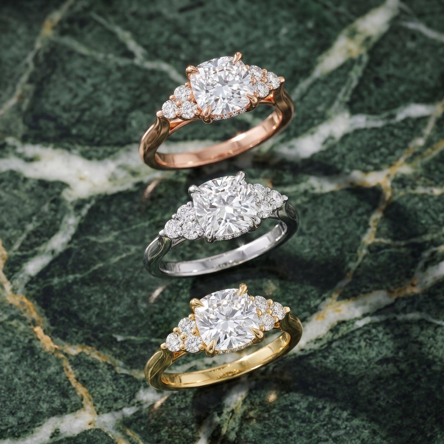 Anya Sidestone Cluster Cushion Diamond Ring in White Gold - 3rings.jpg