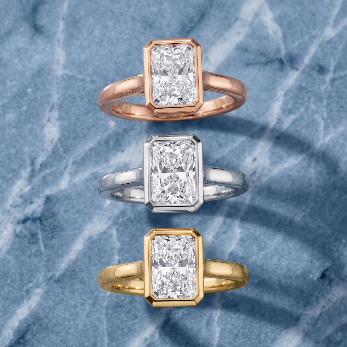 Jolie Bezel Solitaire Radiant Diamond Engagement Ring in Rose Gold - 3rings.jpg