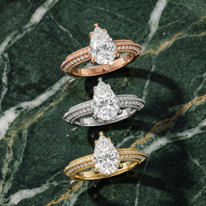 Indie Vintage Milgrain Pear Diamond Engagement Ring in Rose Gold - 3rings.jpg