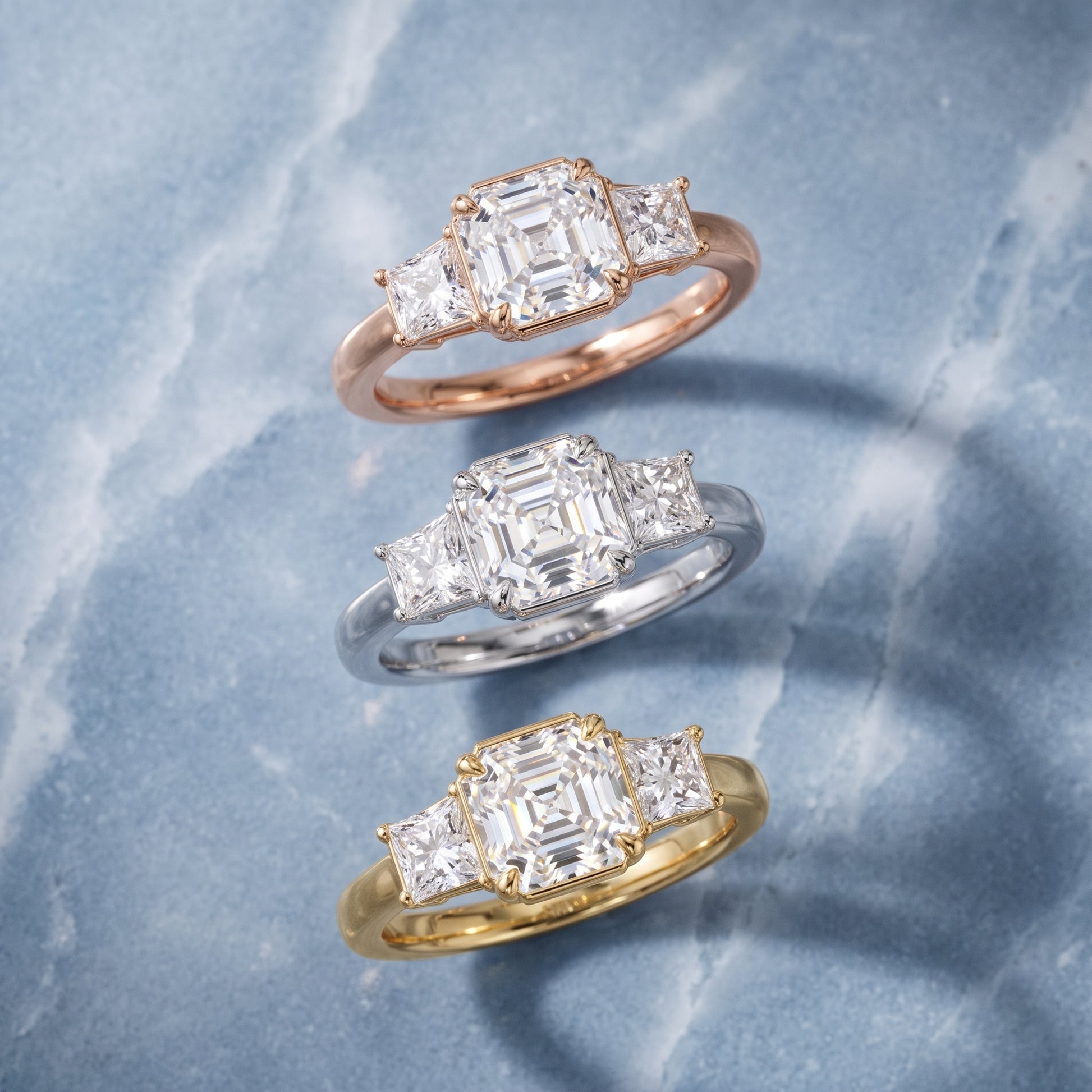 Selena Three-Stone Basket Asscher Diamond Ring in Platinum - 3rings.jpg