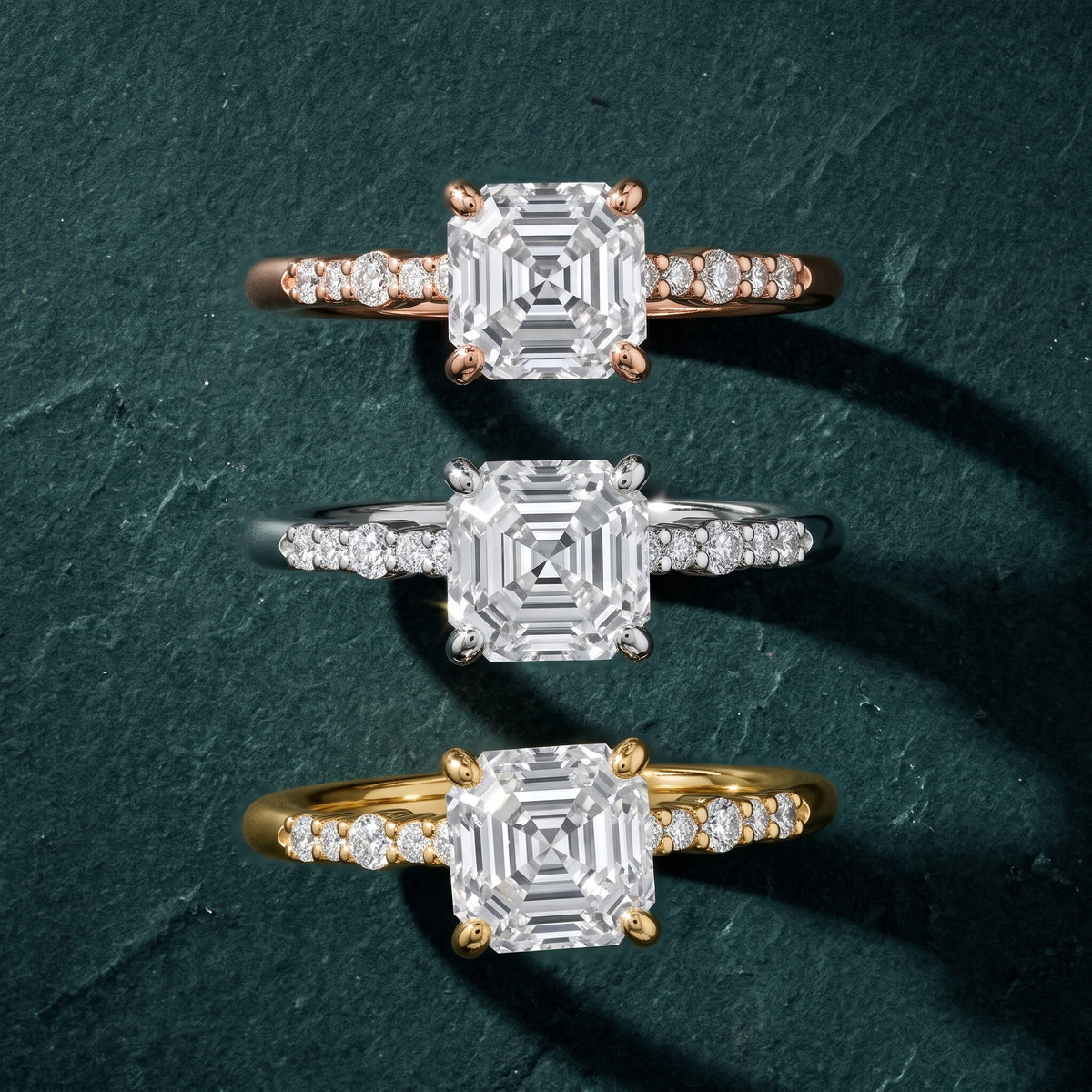 Deirdre Graduated Pavé Asscher Diamond Engagement Ring in Rose Gold - 3rings.jpg