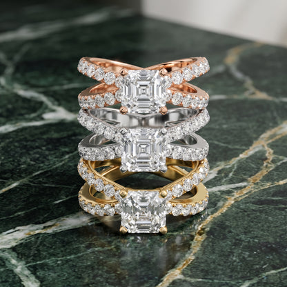 Lior Criss Cross Pavé Asscher Diamond Engagement Ring in Platinum - 3rings.jpg