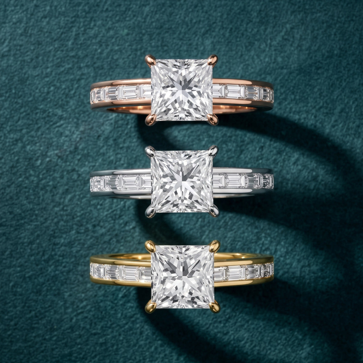 Dawn Baguette Channel Set Princess Diamond Engagement Ring in Yellow Gold - 3rings.jpg