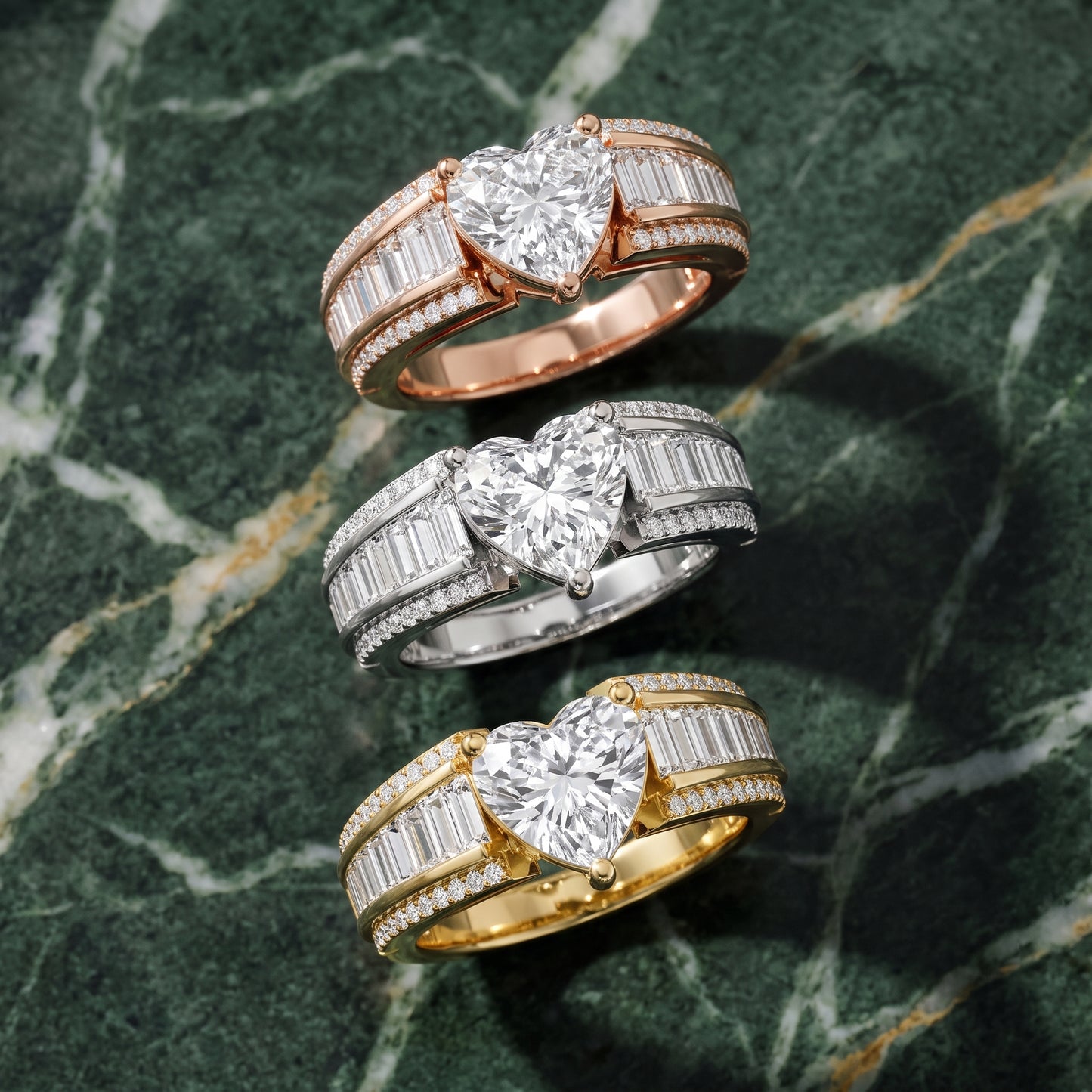 Halle Channel Set Baguette Accent Heart Diamond Engagement Ring in Platinum - 3rings.jpg