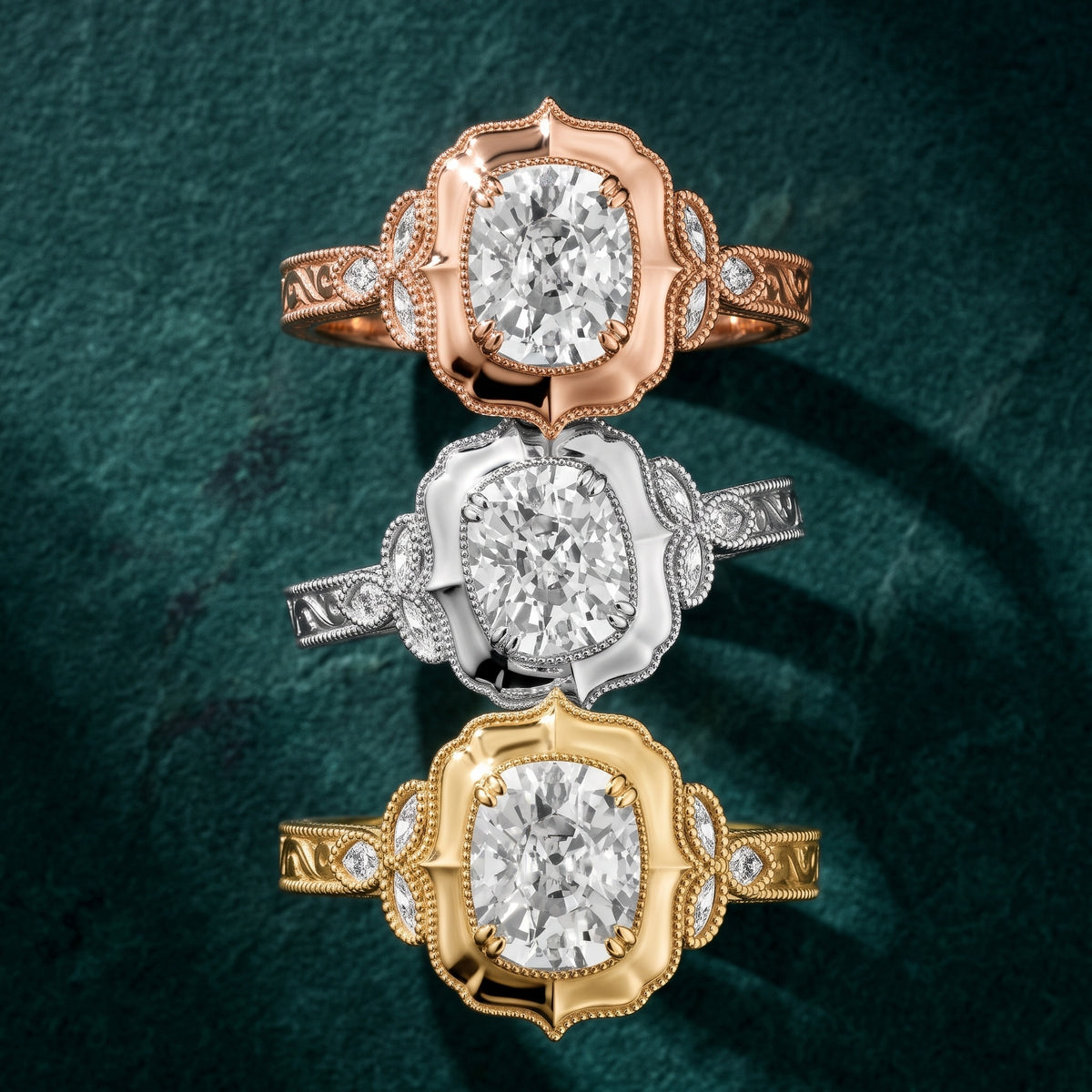 Shasta Vintage Scalloped Cushion Diamond Engagement Ring in White Gold - 3rings.jpg