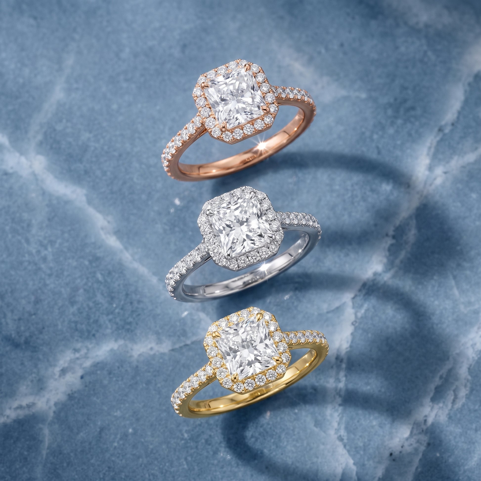Willa Halo Micropavé Radiant Diamond Engagement Ring in Platinum - 3rings.jpg