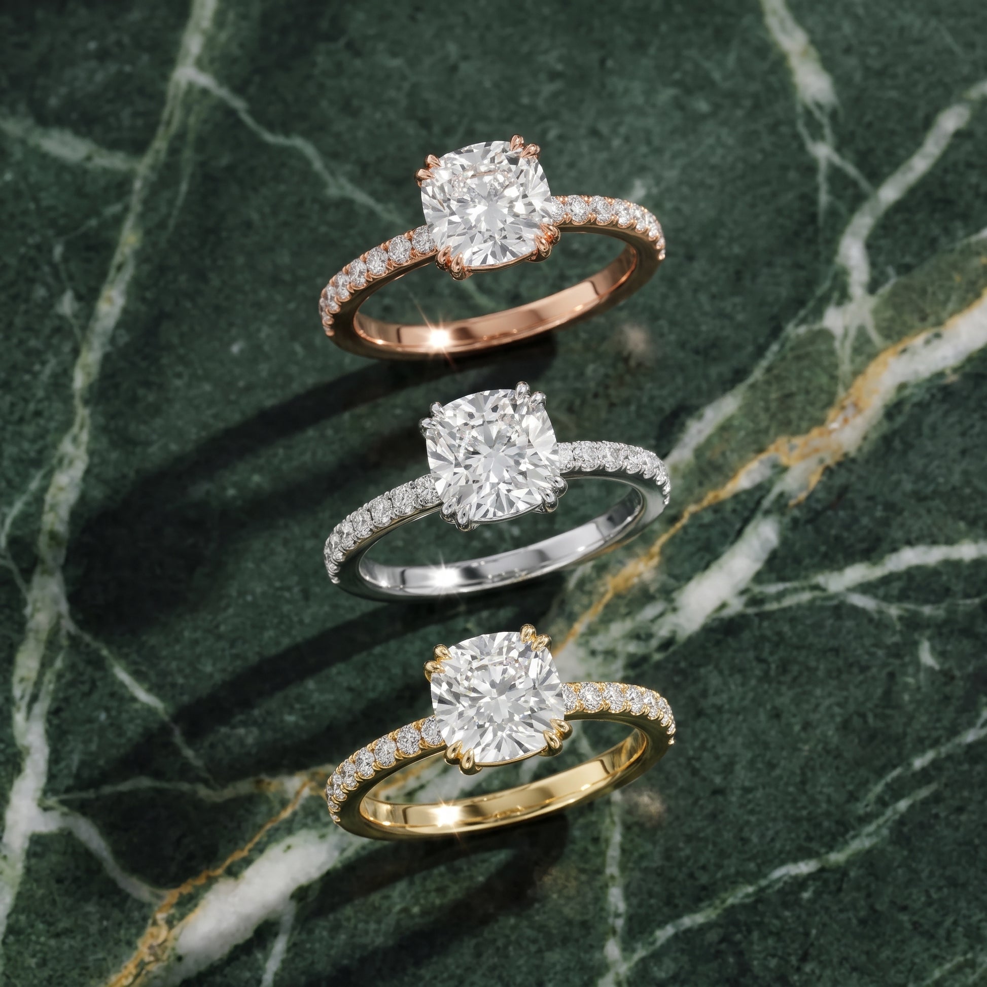 Novara Solitaire Pavé Cushion Diamond Ring in Silver - 3rings.jpg
