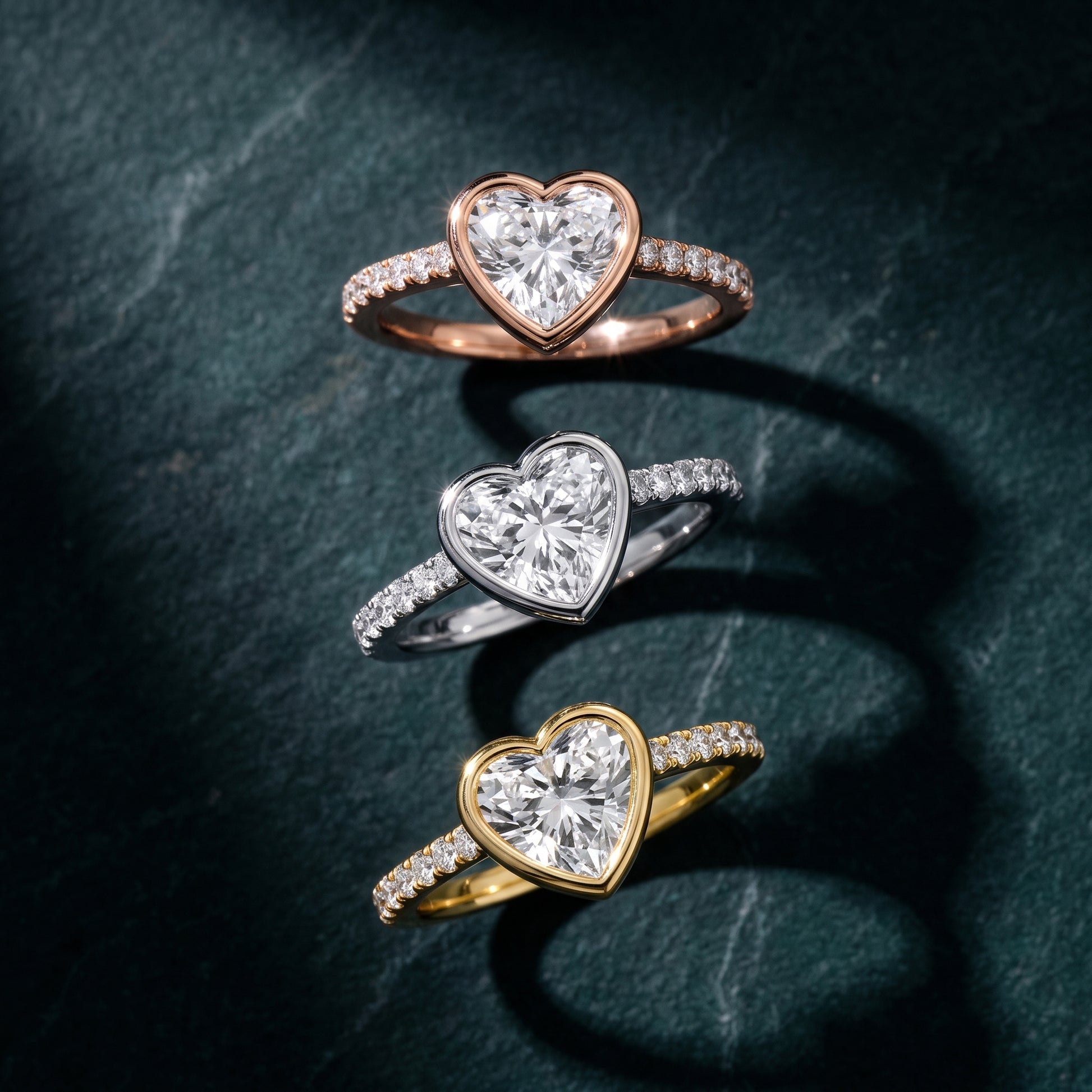 Cora Bezel Pavé Heart Diamond Ring in Yellow Gold - 3rings.jpg