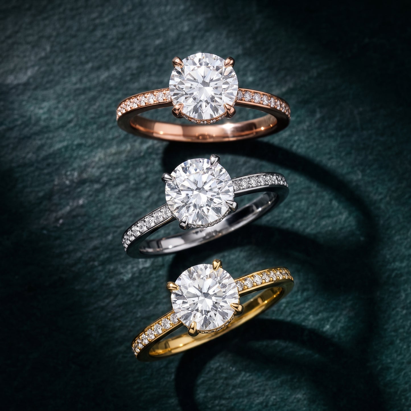 Naia Hidden Halo Round Diamond Ring in Yellow Gold - 3rings.jpg