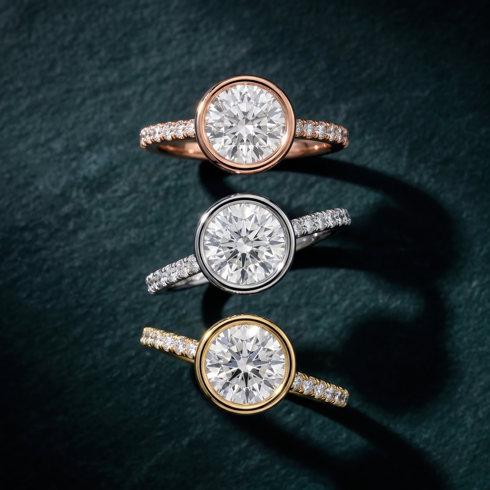 Cora Bezel Pavé Round Diamond Ring in Yellow Gold - 3rings.jpg