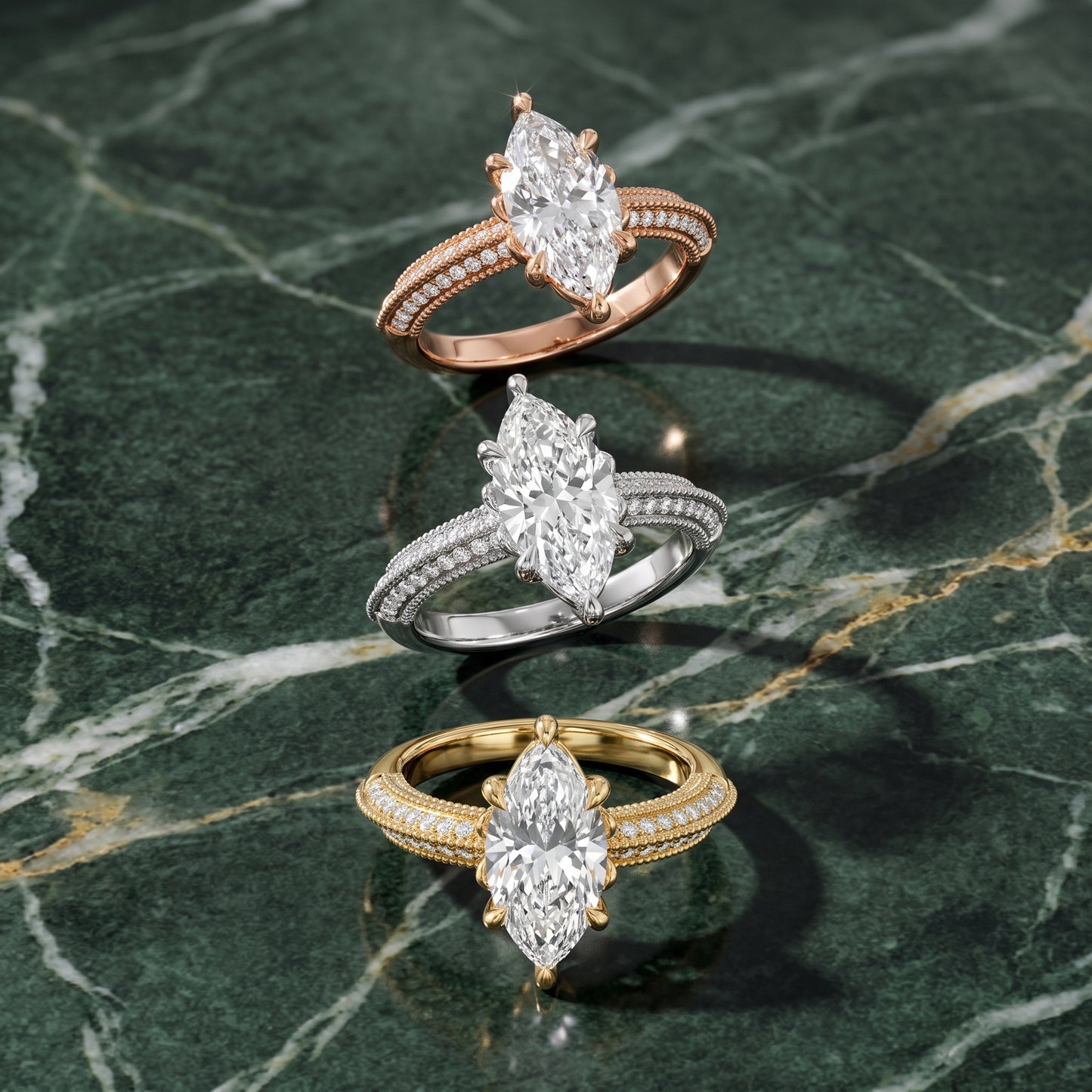 Indie Vintage Milgrain Marquise Diamond Engagement Ring in Platinum - 3rings.jpg