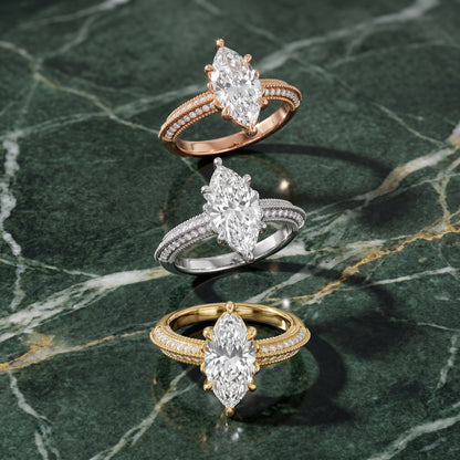 Indie Vintage Milgrain Marquise Diamond Engagement Ring in Platinum - 3rings.jpg