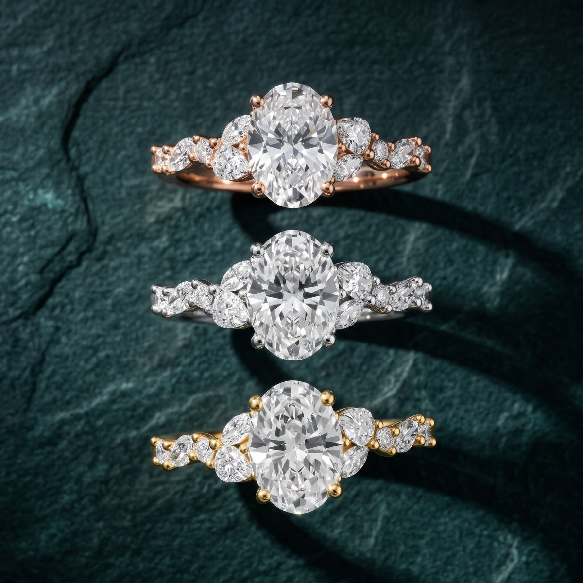 Mesa Vine Cluster Oval Diamond Engagement Ring in Silver - 3rings.jpg