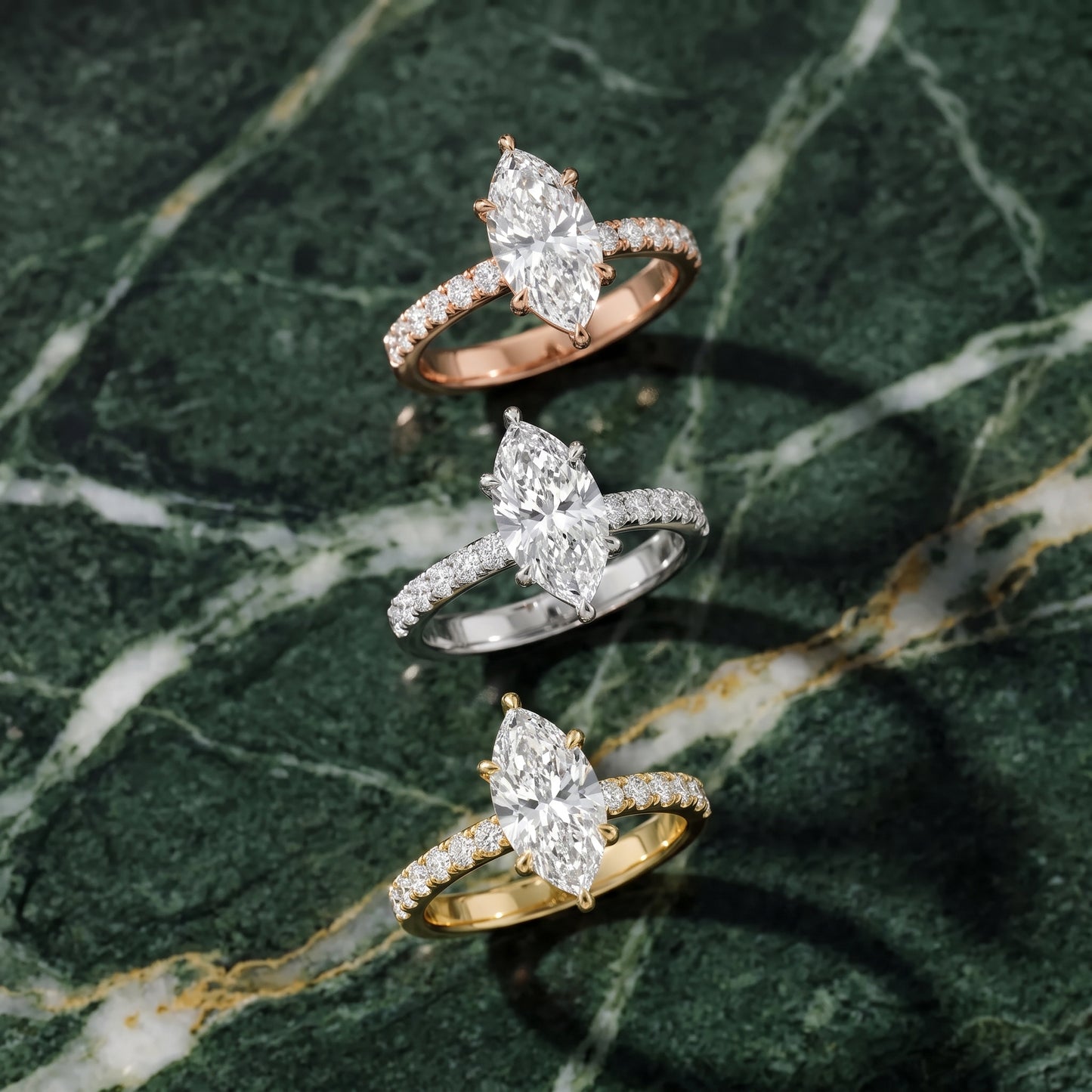 Veda Split Shank Pavé Marquise Diamond Engagement Ring in Rose Gold - 3rings.jpg