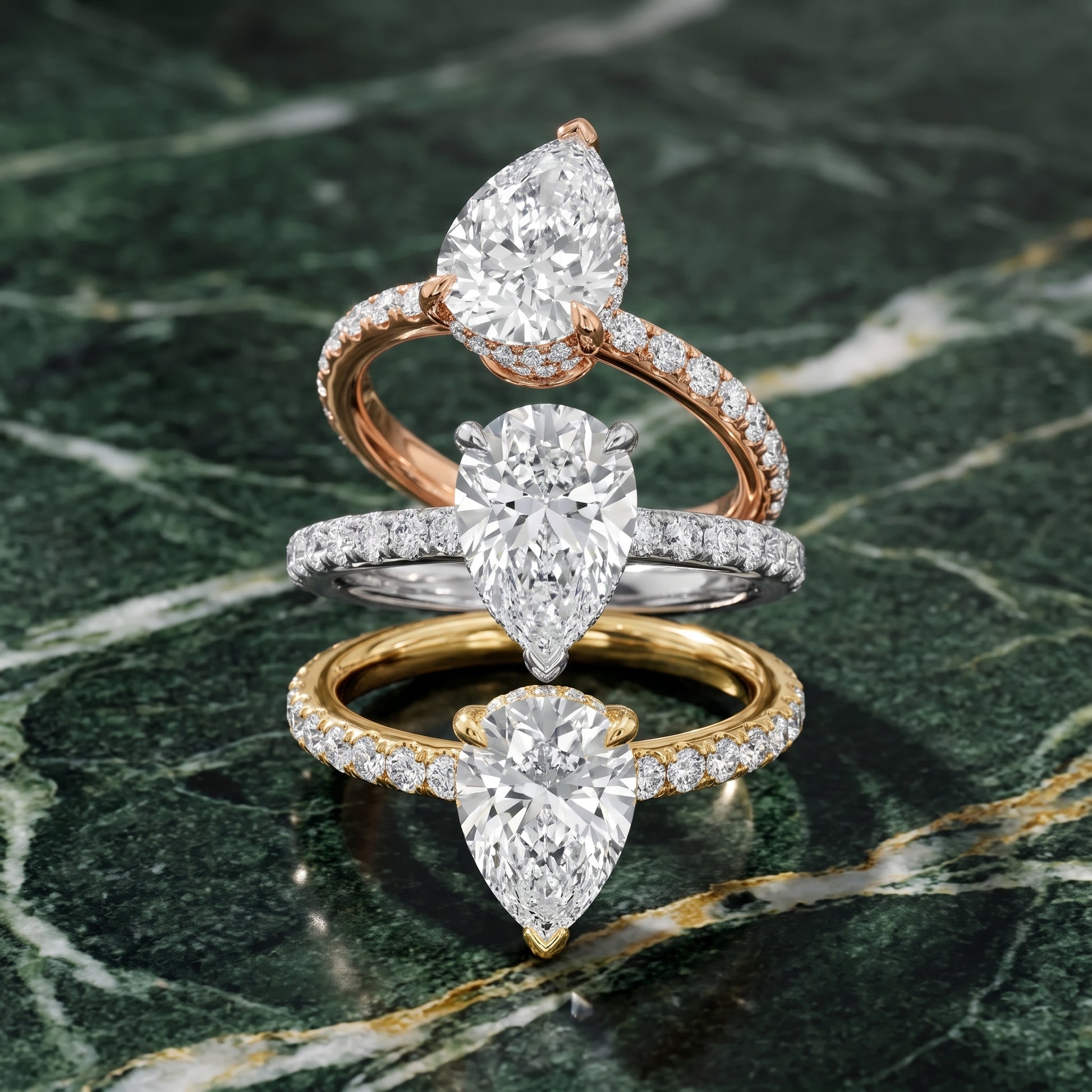 Thea Hidden Halo Pavé Pear Diamond Engagement Ring in Rose Gold - 3rings.jpg