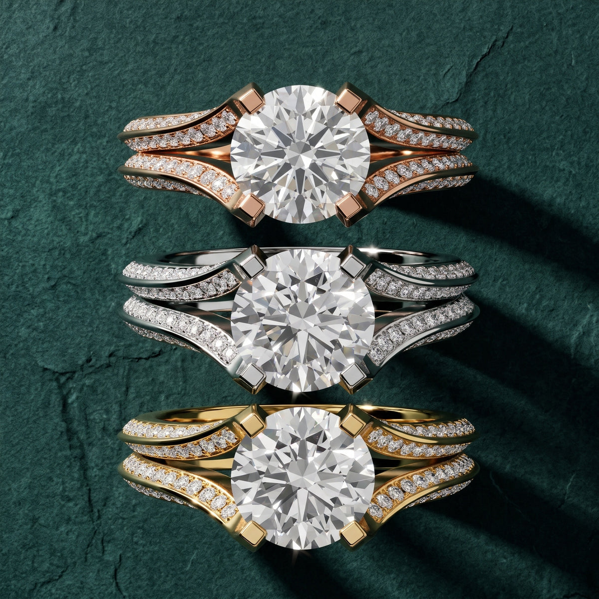 Perla Hidden Halo Split Shank Round Diamond Engagement Ring in Yellow Gold - 3rings.jpg