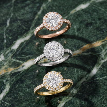 Amara Halo Claw Prong Round Diamond Ring in Rose Gold - 3rings.jpg