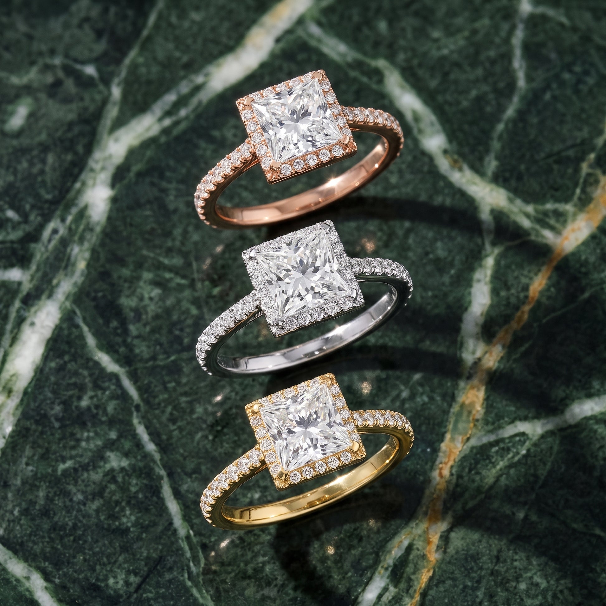 Willa Halo Micropavé Princess Diamond Engagement Ring in Rose Gold - 3rings.jpg