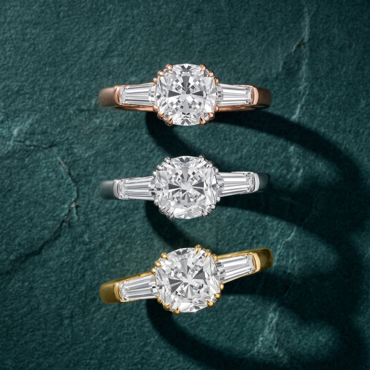Betsy Baguette Three-Stone Cushion Diamond Engagement Ring in Yellow Gold - 3rings.jpg