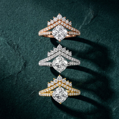 Annette Split Shank Pavé Cushion Diamond Engagement Ring in Platinum - 3rings.jpg