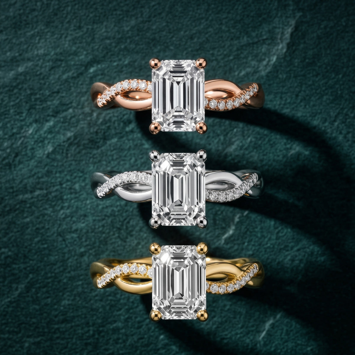 Carys Twist Pavé Emerald Diamond Engagement Ring in Silver - 3rings.jpg