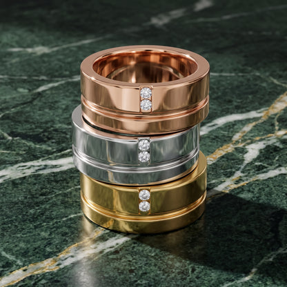 Daisy Flat Grooved Round Diamond Wedding Band in White Gold - 3rings.jpg