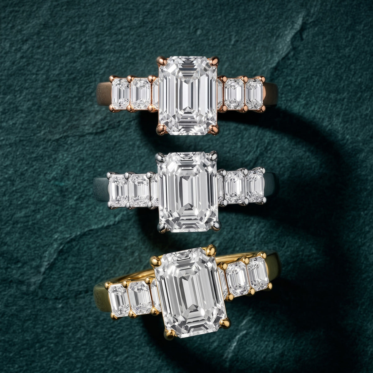 Lark Baguette Five-Stone Emerald Diamond Engagement Ring in Silver - 3rings.jpg