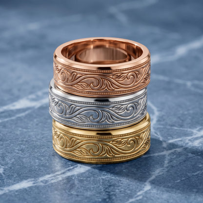 Navya Carved Milgrain Wedding Band in Rose Gold - 3rings.jpg