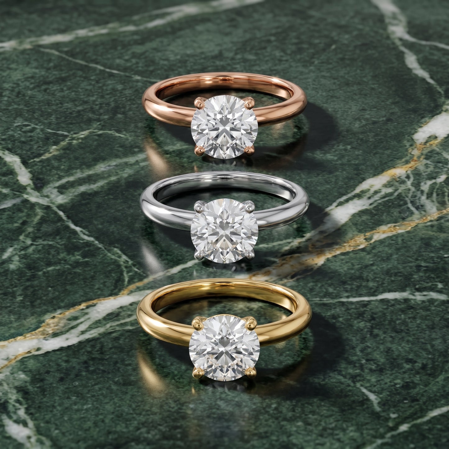 Wren Solitaire Round Diamond Ring in Rose Gold - 3rings.jpg