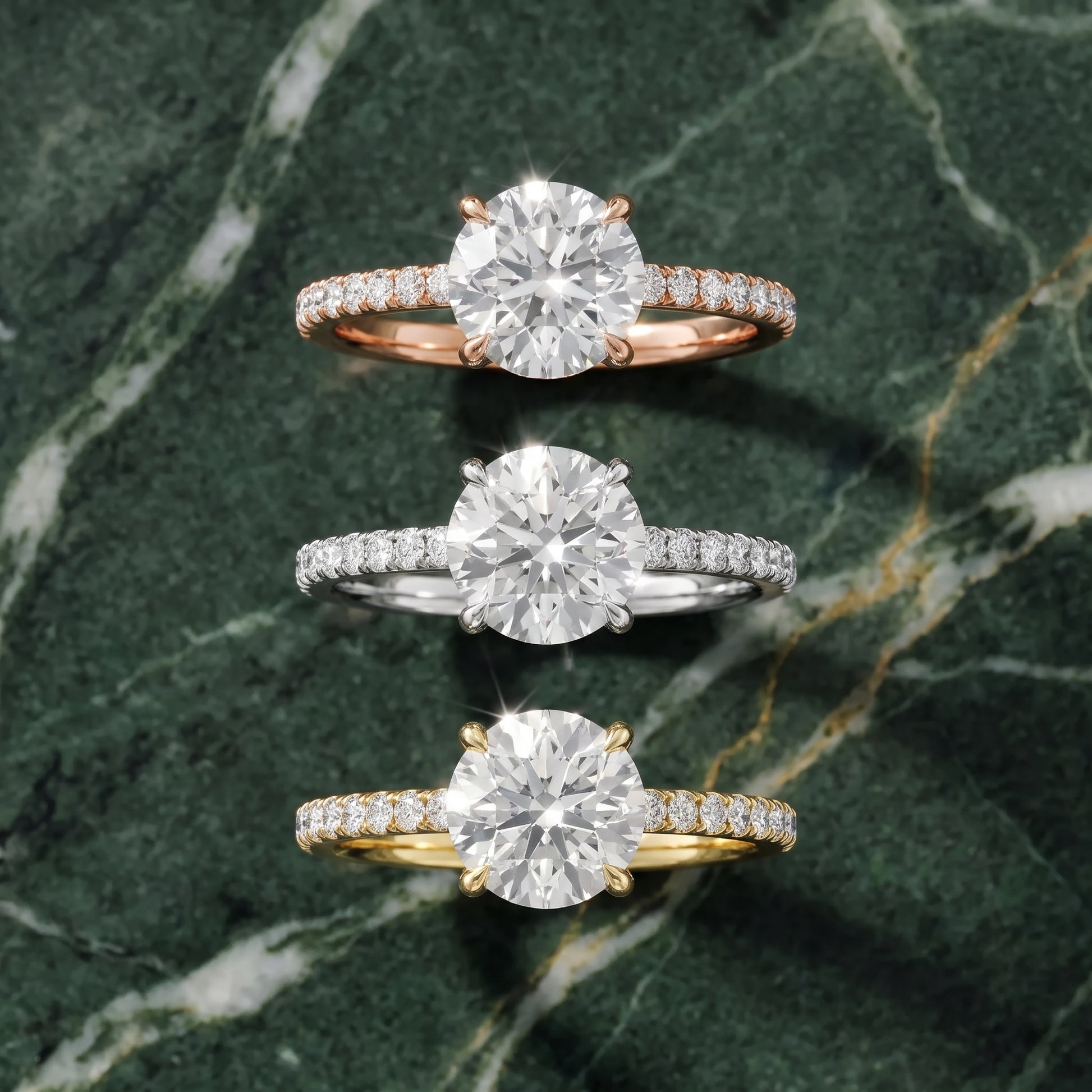 Ione Solitaire Pavé Round Diamond Engagement Ring in Yellow Gold - 3rings.jpg