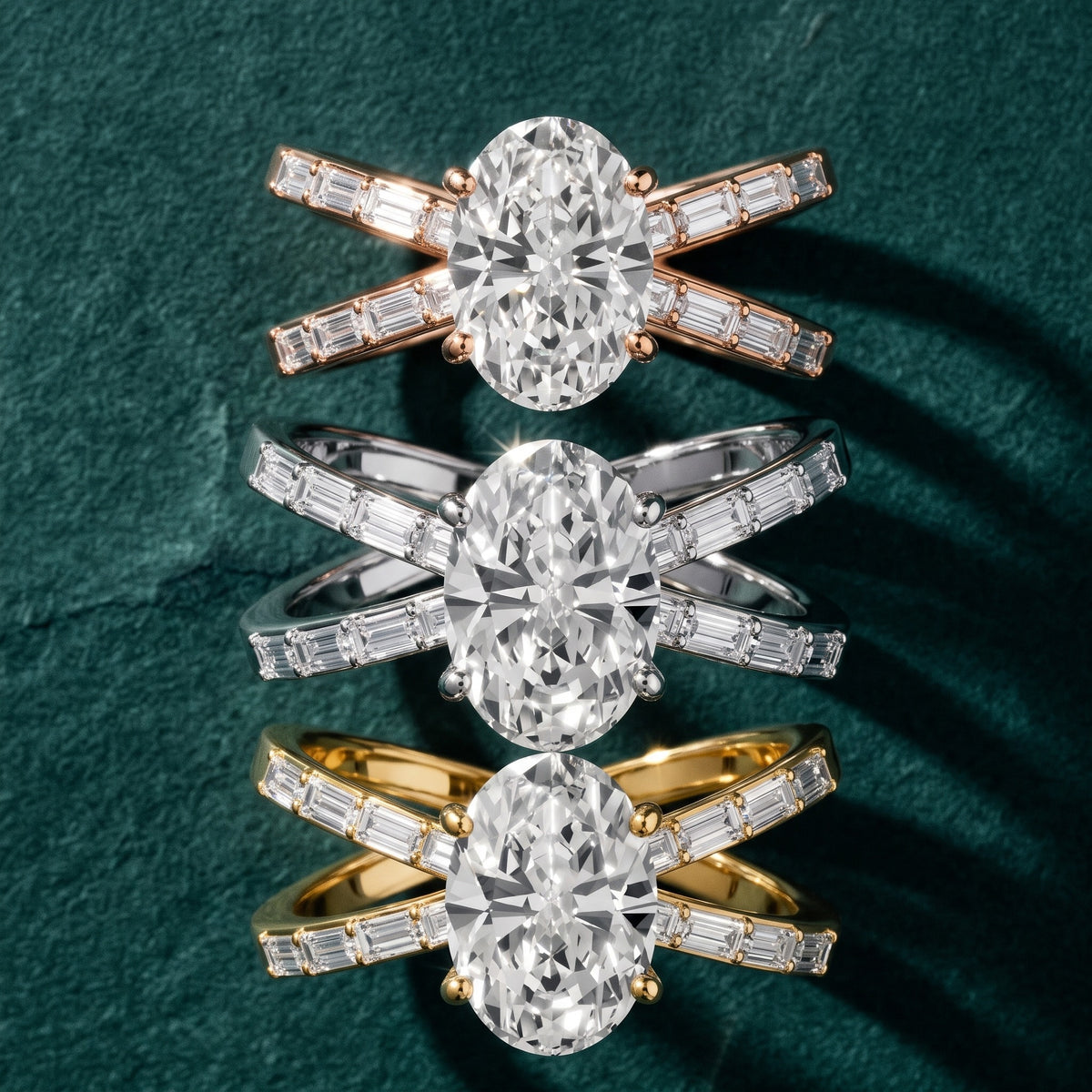 Annie Crossover Baguette Oval Diamond Engagement Ring in Yellow Gold - 3rings.jpg