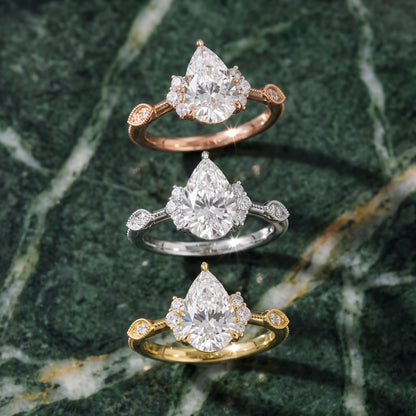 Naomi Vintage Milgrain Pear Diamond Engagement Ring in Silver - 3rings.jpg
